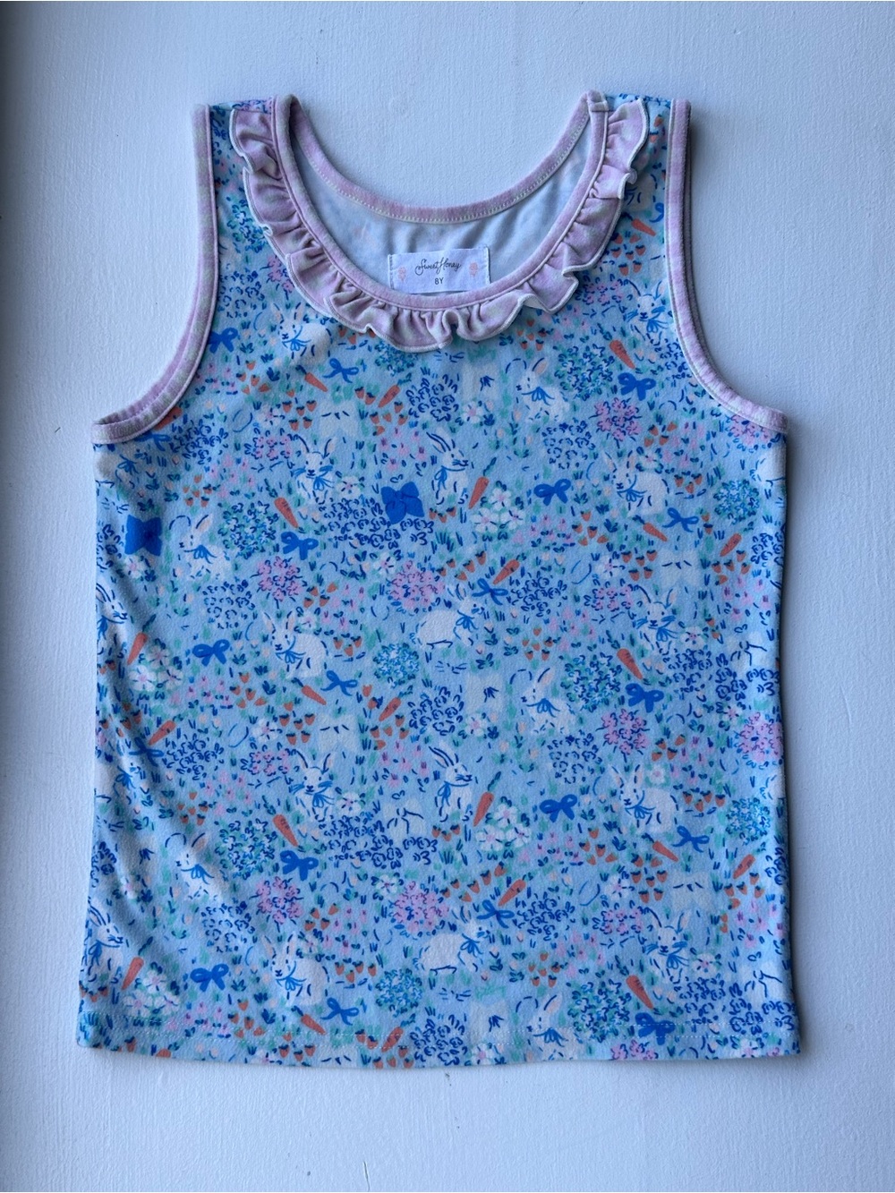 SweetHoney Bunny and Floral Print Ruffle Tank Top size 8